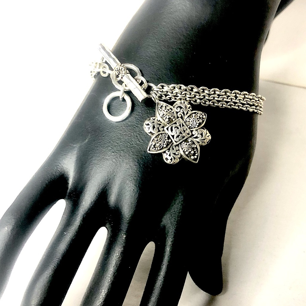 LOIS HILL Sterling Silver Reversible Multi-Strand Floral Charm & Toggle Bracelet